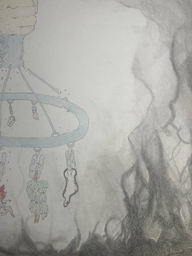 La Pelcha — detalle de los trazos en carboncillo